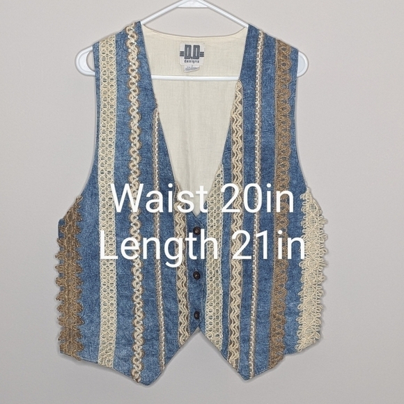 Vintage D.D. Designs Lace Crochet Denim Vest S - Picture 4 of 6